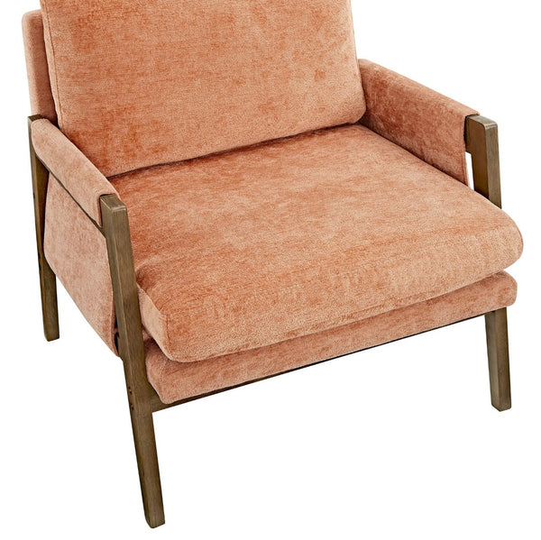 English Elm Kelly Channel Tufted Velvet Accent Chair with Rubberwood Legs for Living Room Orange T2574P180238