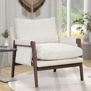 English Elm Kelly Channel Tufted Velvet Accent Chair with Rubberwood Legs for Living Room White T2574P180239