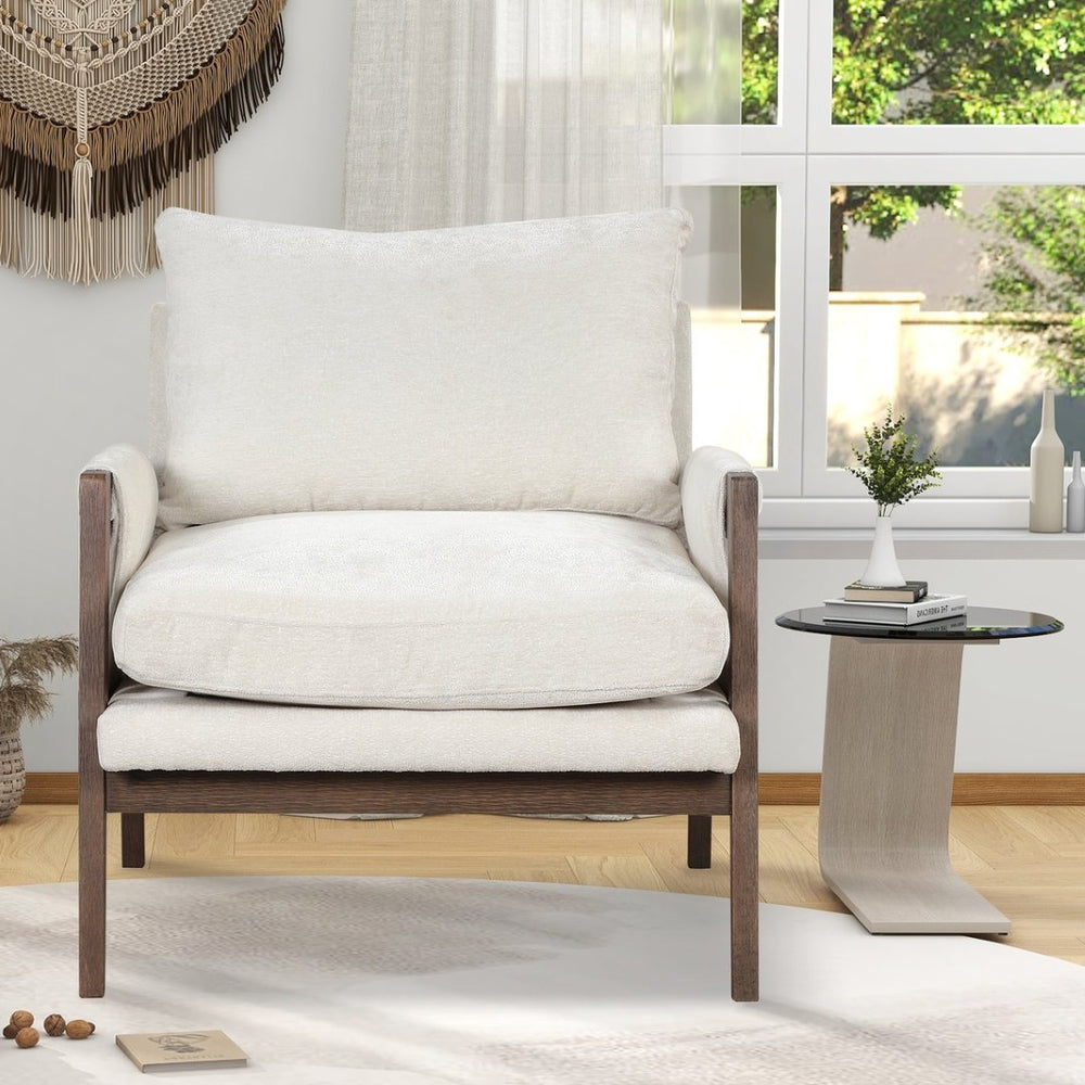 English Elm Kelly Channel Tufted Velvet Accent Chair with Rubberwood Legs for Living Room White T2574P180239