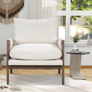 English Elm Kelly Channel Tufted Velvet Accent Chair with Rubberwood Legs for Living Room White T2574P180239