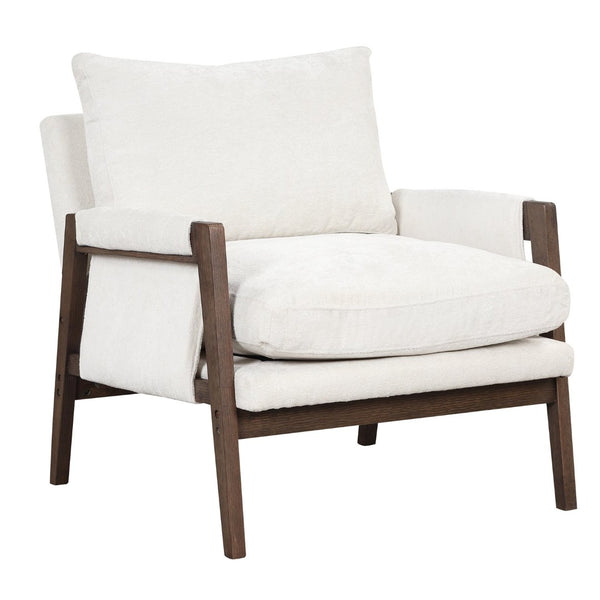 English Elm Kelly Channel Tufted Velvet Accent Chair with Rubberwood Legs for Living Room White T2574P180239