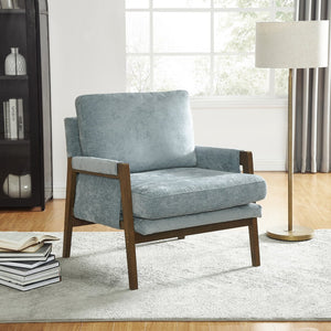 English Elm Kelly Channel Tufted Velvet Accent Chair with Rubberwood Legs for Living Room Blue T2574P180240
