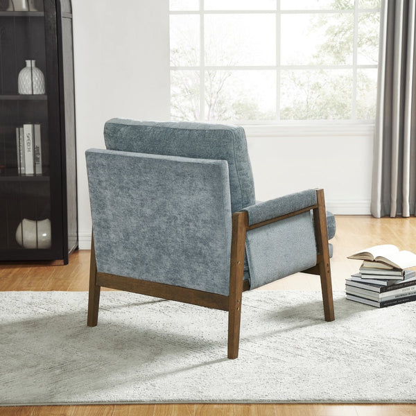 English Elm Kelly Channel Tufted Velvet Accent Chair with Rubberwood Legs for Living Room Blue T2574P180240