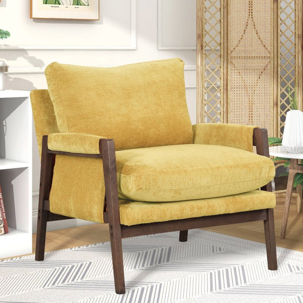 English Elm Kelly Channel Tufted Velvet Accent Chair with Rubberwood Legs for Living Room Yellow T2574P180241