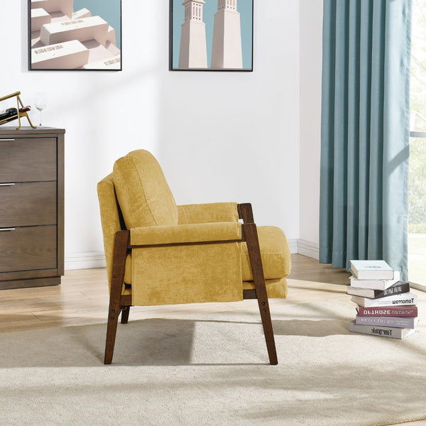 English Elm Kelly Channel Tufted Velvet Accent Chair with Rubberwood Legs for Living Room Yellow T2574P180241