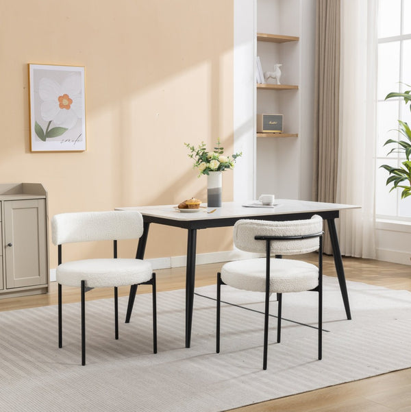 English Elm Burbank Boucle Upholstered Dining Chairs Set of 2 with Matte Black Iron Legs Modern T2574P180242