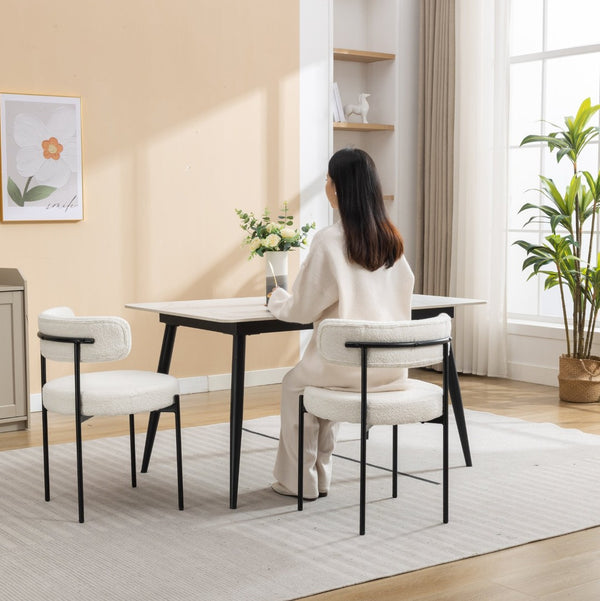 English Elm Burbank Boucle Upholstered Dining Chairs Set of 2 with Matte Black Iron Legs Modern T2574P180242