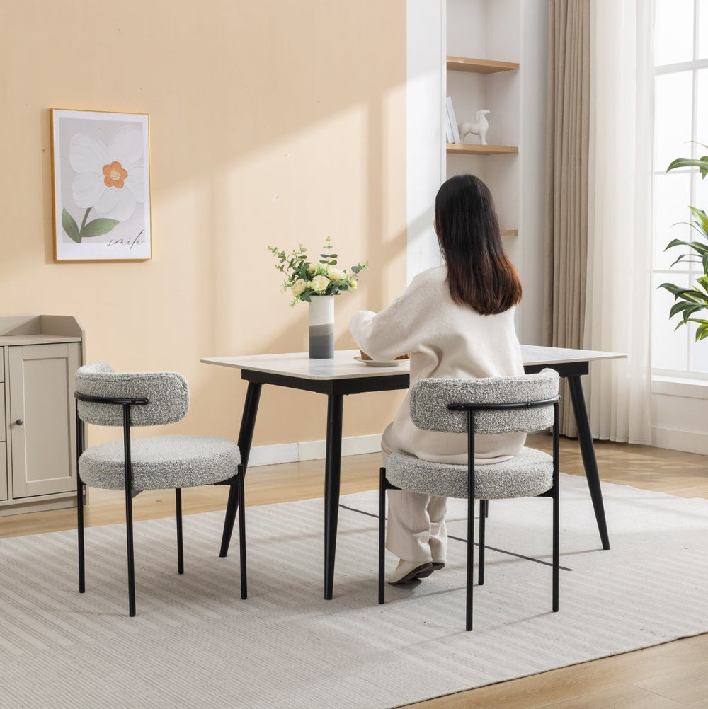 English Elm Burbank Boucle Upholstered Dining Chairs Set of 2 with Matte Iron Legs Modern Style T2574P180243