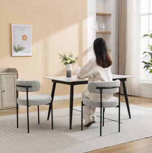 English Elm Burbank Boucle Upholstered Dining Chairs Set of 2 with Matte Iron Legs Modern Style T2574P180243