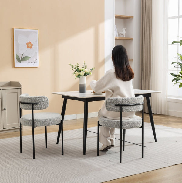 English Elm Burbank Boucle Upholstered Dining Chairs Set of 2 with Matte Iron Legs Modern Style T2574P180243