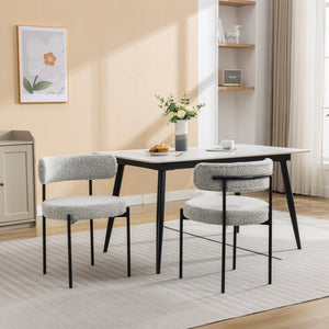 English Elm Burbank Boucle Upholstered Dining Chairs Set of 2 with Matte Iron Legs Modern Style T2574P180243