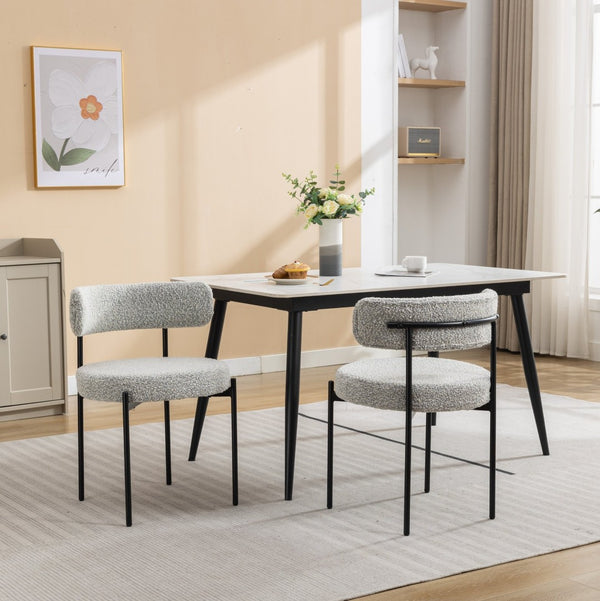 English Elm Burbank Boucle Upholstered Dining Chairs Set of 2 with Matte Iron Legs Modern Style T2574P180243