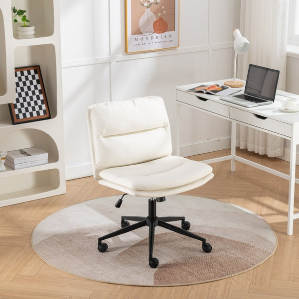 English Elm Bizerte Wide Seat Pu Leather Swivel Chair Adjustable Height for Vanity or Home Office White T2574P181615