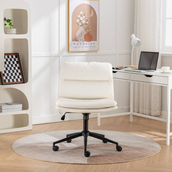 English Elm Bizerte Wide Seat Pu Leather Swivel Chair Adjustable Height for Vanity or Home Office White T2574P181615