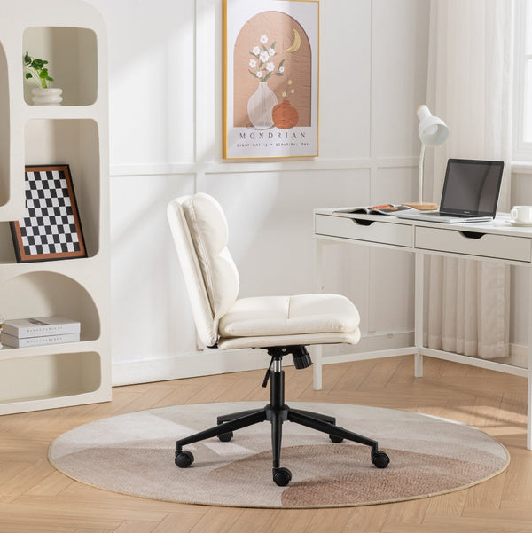 English Elm Bizerte Wide Seat Pu Leather Swivel Chair Adjustable Height for Vanity or Home Office White T2574P181615