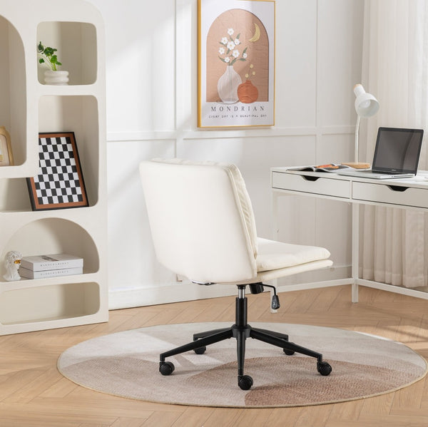 English Elm Bizerte Wide Seat Pu Leather Swivel Chair Adjustable Height for Vanity or Home Office White T2574P181615