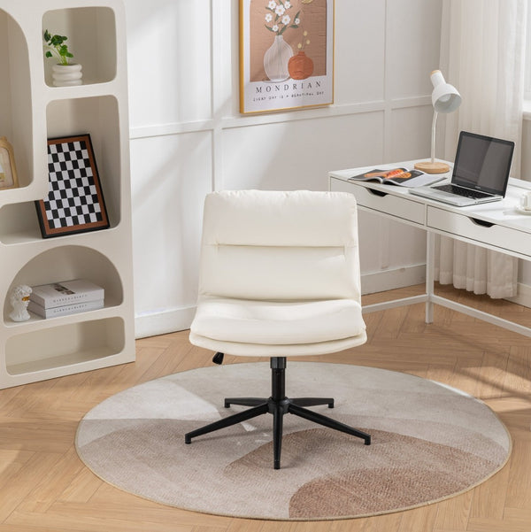 English Elm Bizerte Wide Seat Pu Leather Swivel Chair Adjustable Height for Vanity or Home Office White T2574P181615