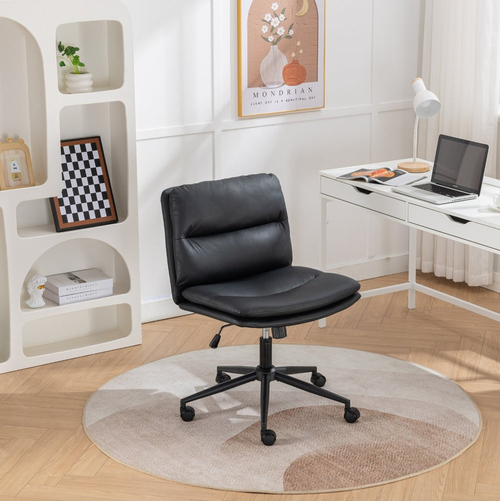 English Elm Bizerte Wide Seat Pu Leather Swivel Chair Adjustable Height for Vanity or Home Office Black T2574P181617