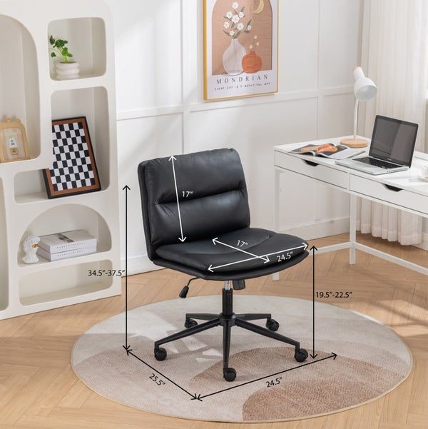 English Elm Bizerte Wide Seat Pu Leather Swivel Chair Adjustable Height for Vanity or Home Office Black T2574P181617