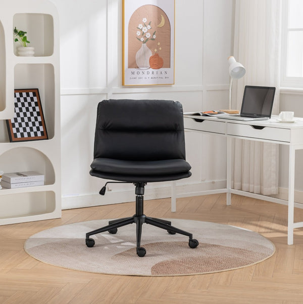 English Elm Bizerte Wide Seat Pu Leather Swivel Chair Adjustable Height for Vanity or Home Office Black T2574P181617