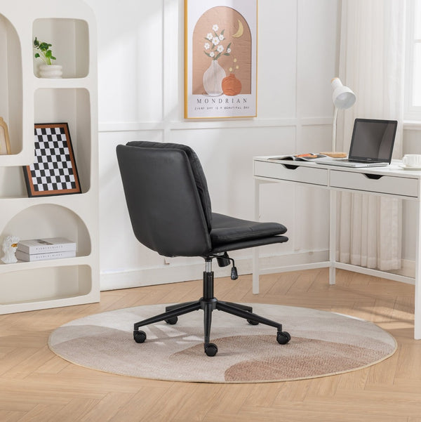 English Elm Bizerte Wide Seat Pu Leather Swivel Chair Adjustable Height for Vanity or Home Office Black T2574P181617
