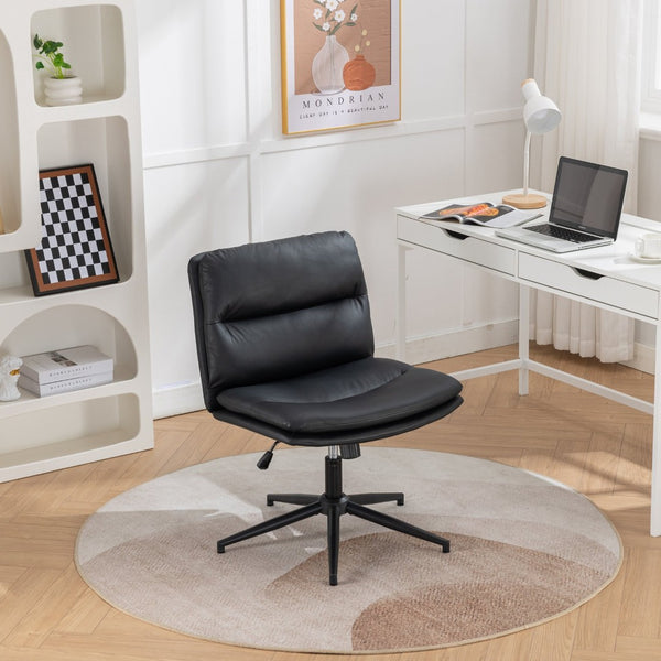 English Elm Bizerte Wide Seat Pu Leather Swivel Chair Adjustable Height for Vanity or Home Office Black T2574P181617