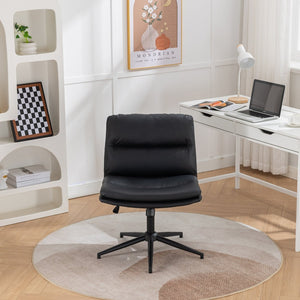 English Elm Bizerte Wide Seat Pu Leather Swivel Chair Adjustable Height for Vanity or Home Office Black T2574P181617