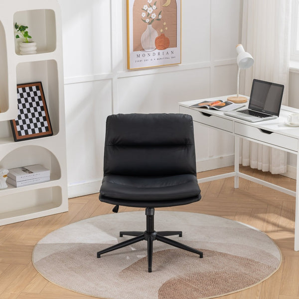 English Elm Bizerte Wide Seat Pu Leather Swivel Chair Adjustable Height for Vanity or Home Office Black T2574P181617