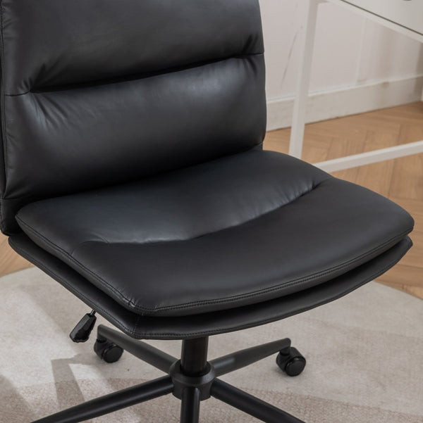 English Elm Bizerte Wide Seat Pu Leather Swivel Chair Adjustable Height for Vanity or Home Office Black T2574P181617