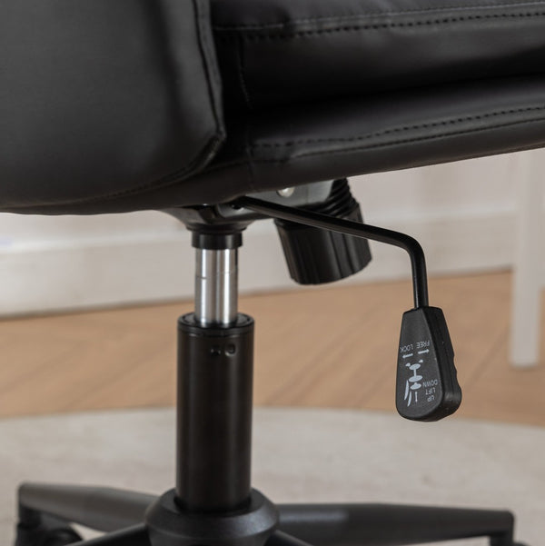 English Elm Bizerte Wide Seat Pu Leather Swivel Chair Adjustable Height for Vanity or Home Office Black T2574P181617