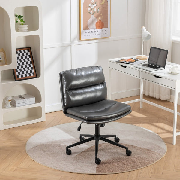 English Elm Bizerte Wide Seat Pu Leather Swivel Chair Adjustable Height for Vanity or Home Office Gray T2574P181618