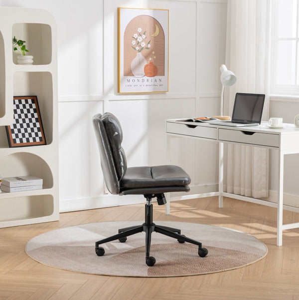 English Elm Bizerte Wide Seat Pu Leather Swivel Chair Adjustable Height for Vanity or Home Office Gray T2574P181618
