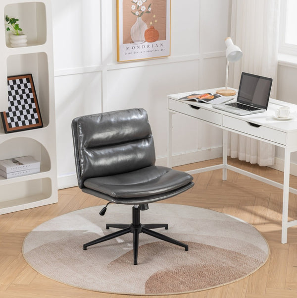 English Elm Bizerte Wide Seat Pu Leather Swivel Chair Adjustable Height for Vanity or Home Office Gray T2574P181618