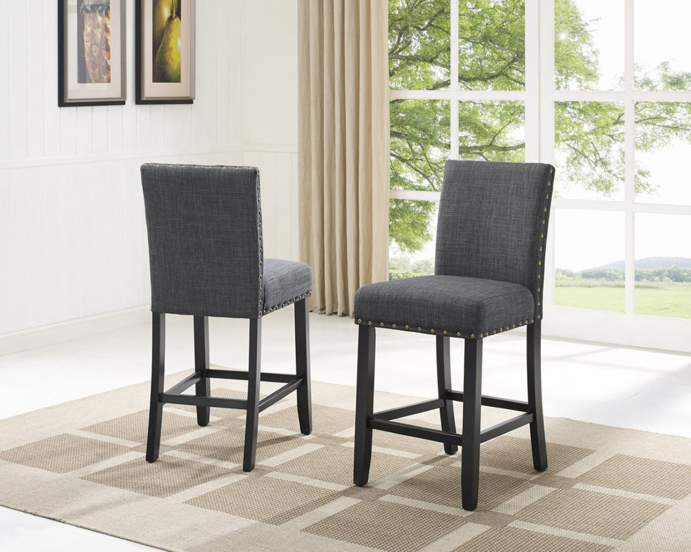 English Elm Biony Linen Blend Counter Stools with Brass Nailhead Accents Set of 2 Espresso Legs T2574P181628