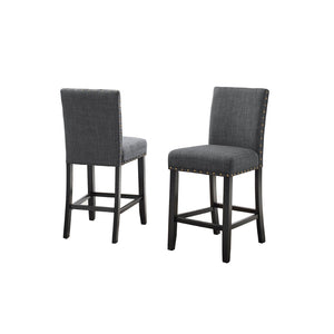 English Elm Biony Linen Blend Counter Stools with Brass Nailhead Accents Set of 2 Espresso Legs T2574P181628