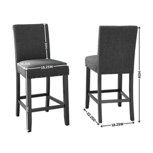 English Elm Biony Linen Blend Counter Stools with Brass Nailhead Accents Set of 2 Espresso Legs T2574P181628