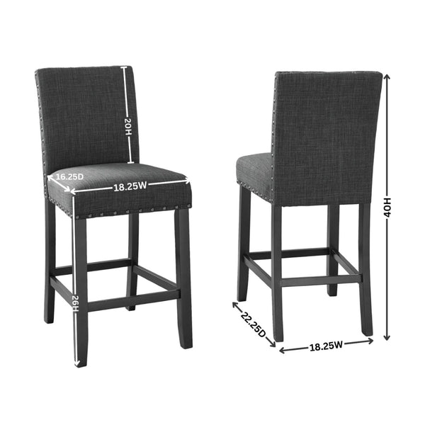 English Elm Biony Linen Blend Counter Stools with Brass Nailhead Accents Set of 2 Espresso Legs T2574P181628