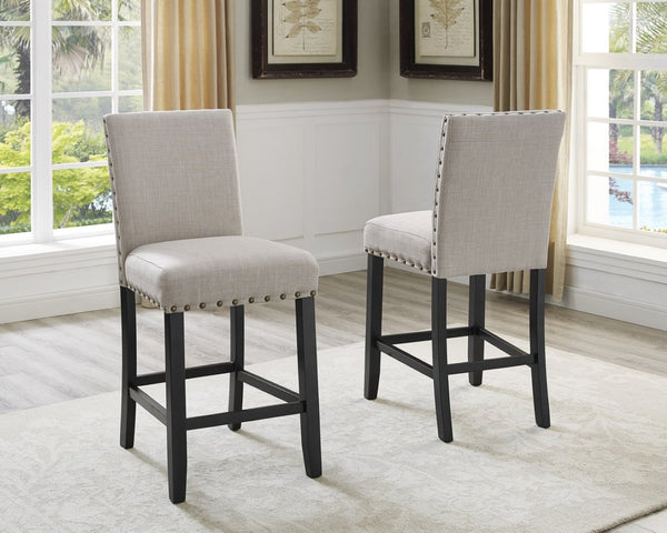 English Elm Biony Linen Cotton Upholstered Counter Stools with Brass Nailhead Detail Set of 2 T2574P181629