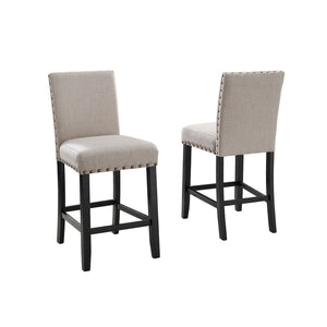 English Elm Biony Linen Cotton Upholstered Counter Stools with Brass Nailhead Detail Set of 2 T2574P181629