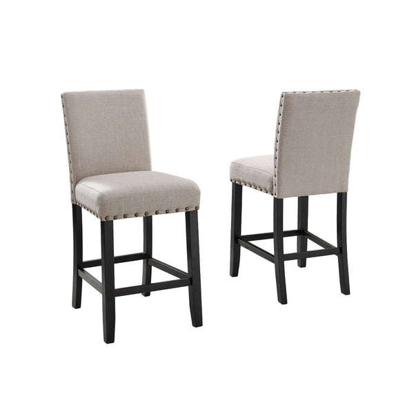 English Elm Biony Linen Cotton Upholstered Counter Stools with Brass Nailhead Detail Set of 2 T2574P181629