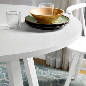 English Elm Edo Round Rubberwood Dining Table Sculptural Trestle Base for Minimalist Interiors White T2574P182644