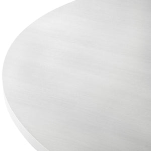 English Elm Edo Round Rubberwood Dining Table Sculptural Trestle Base for Minimalist Interiors White T2574P182644