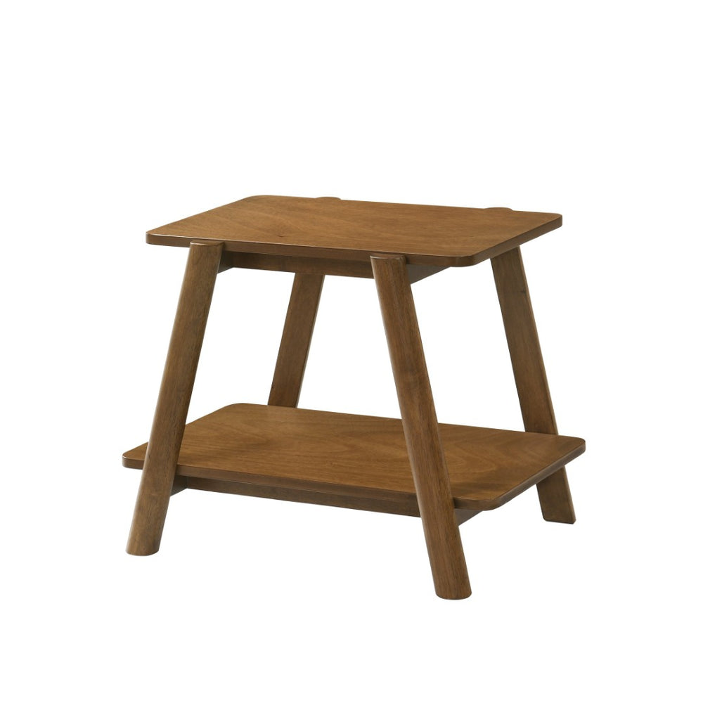 English Elm Metz Mid-century End Table with Open Shelf Walnut Veneer Top and Cylinder Legs T2574P184953