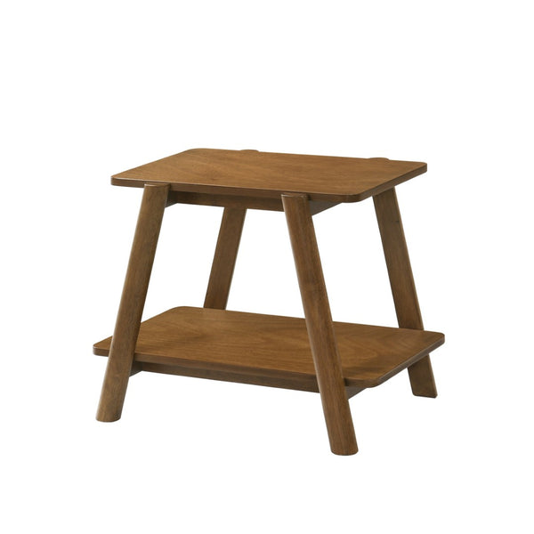 English Elm Metz Mid-century End Table with Open Shelf Walnut Veneer Top and Cylinder Legs T2574P184953