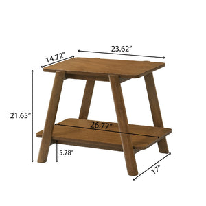 English Elm Metz Mid-century End Table with Open Shelf Walnut Veneer Top and Cylinder Legs T2574P184953