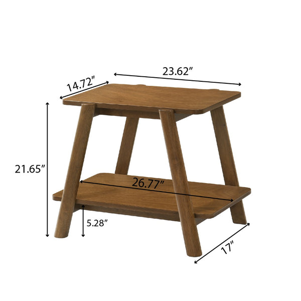 English Elm Metz Mid-century End Table with Open Shelf Walnut Veneer Top and Cylinder Legs T2574P184953