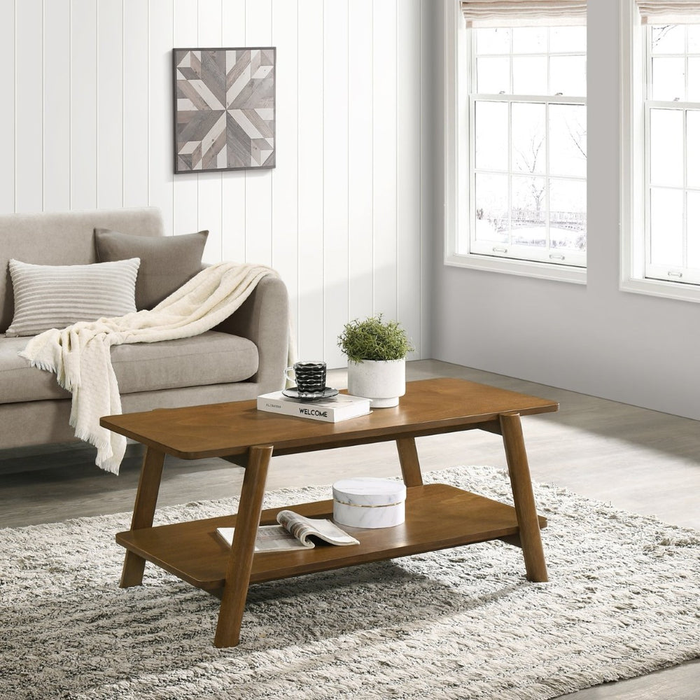 English Elm Metz Mid-century Coffee Table with Walnut Veneer Top and Sculptural Rubberwood Legs T2574P184956