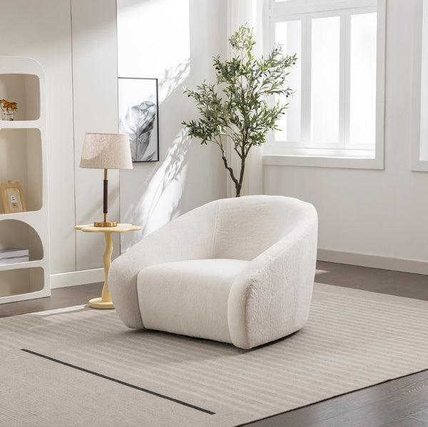 English Elm Luzern Round Swivel Accent Chair Textured Fabric Padded Arms Modern Lounge Seat T2574P184964