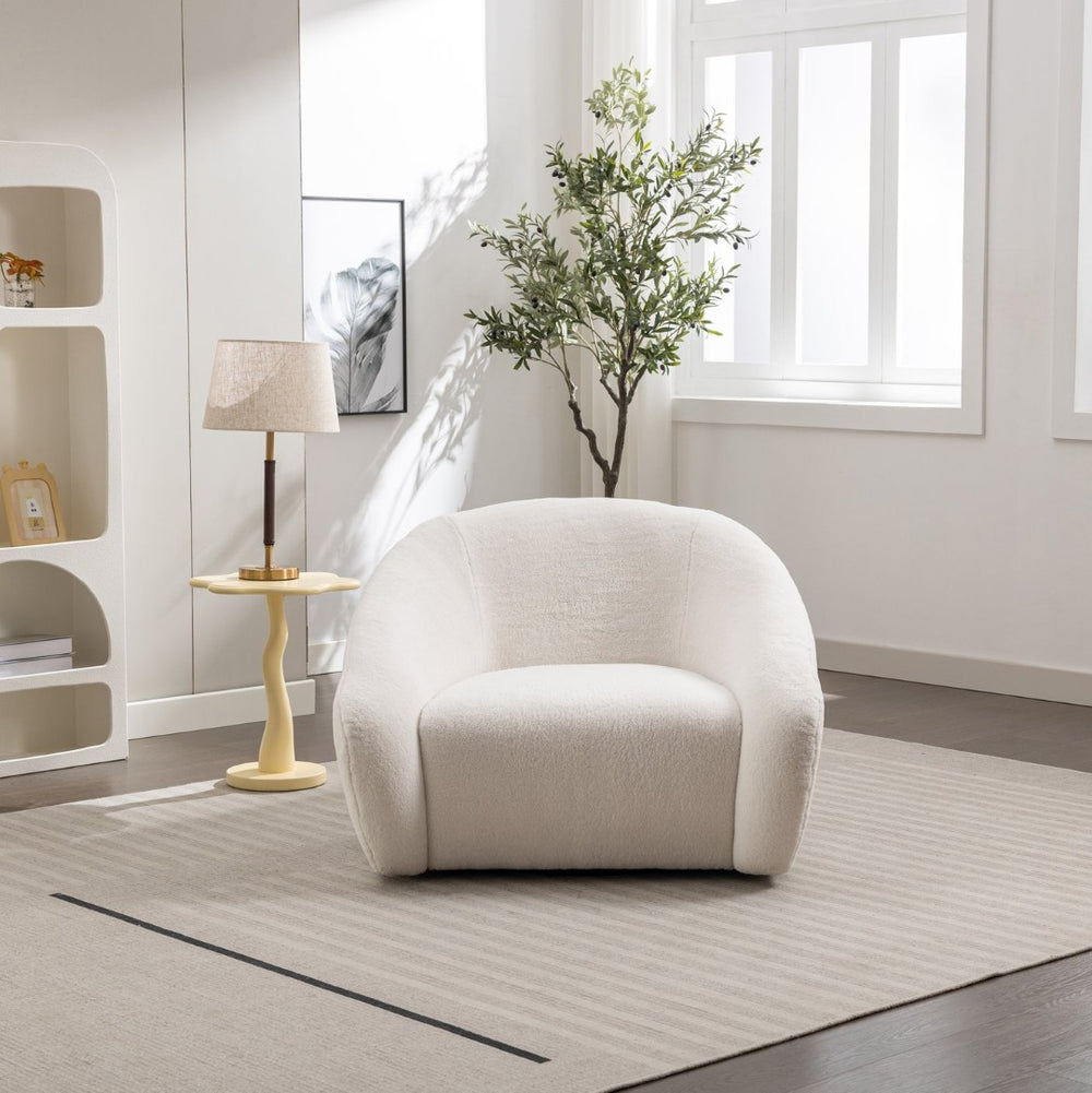 English Elm Luzern Round Swivel Accent Chair Textured Fabric Padded Arms Modern Lounge Seat T2574P184964
