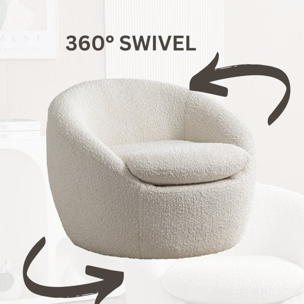 English Elm Winnie Boucle Barrel Swivel Chair Enveloping Rounded Design for Living Room Accent T2574P184972